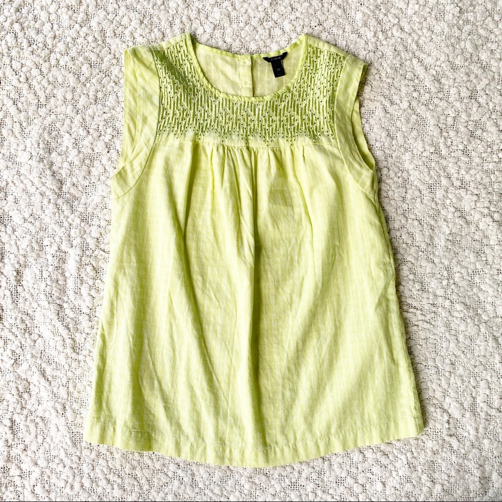 J. Crew Embroidered Windowpane Top, Pale Aloe 00